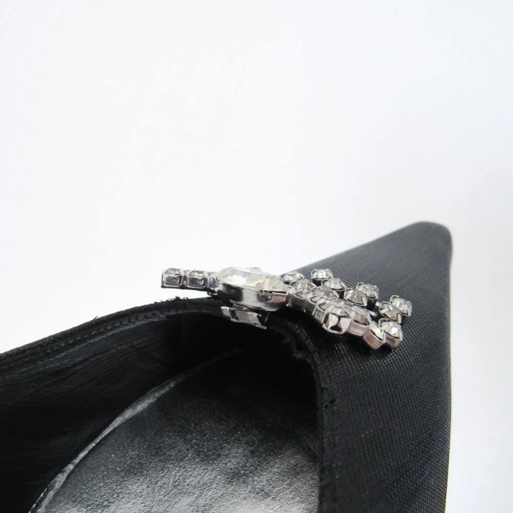 STUART WEITZMEN Classic Black Pointed Toe Pumps Crystal Charm Fringe Heels - Picture 4 of 15